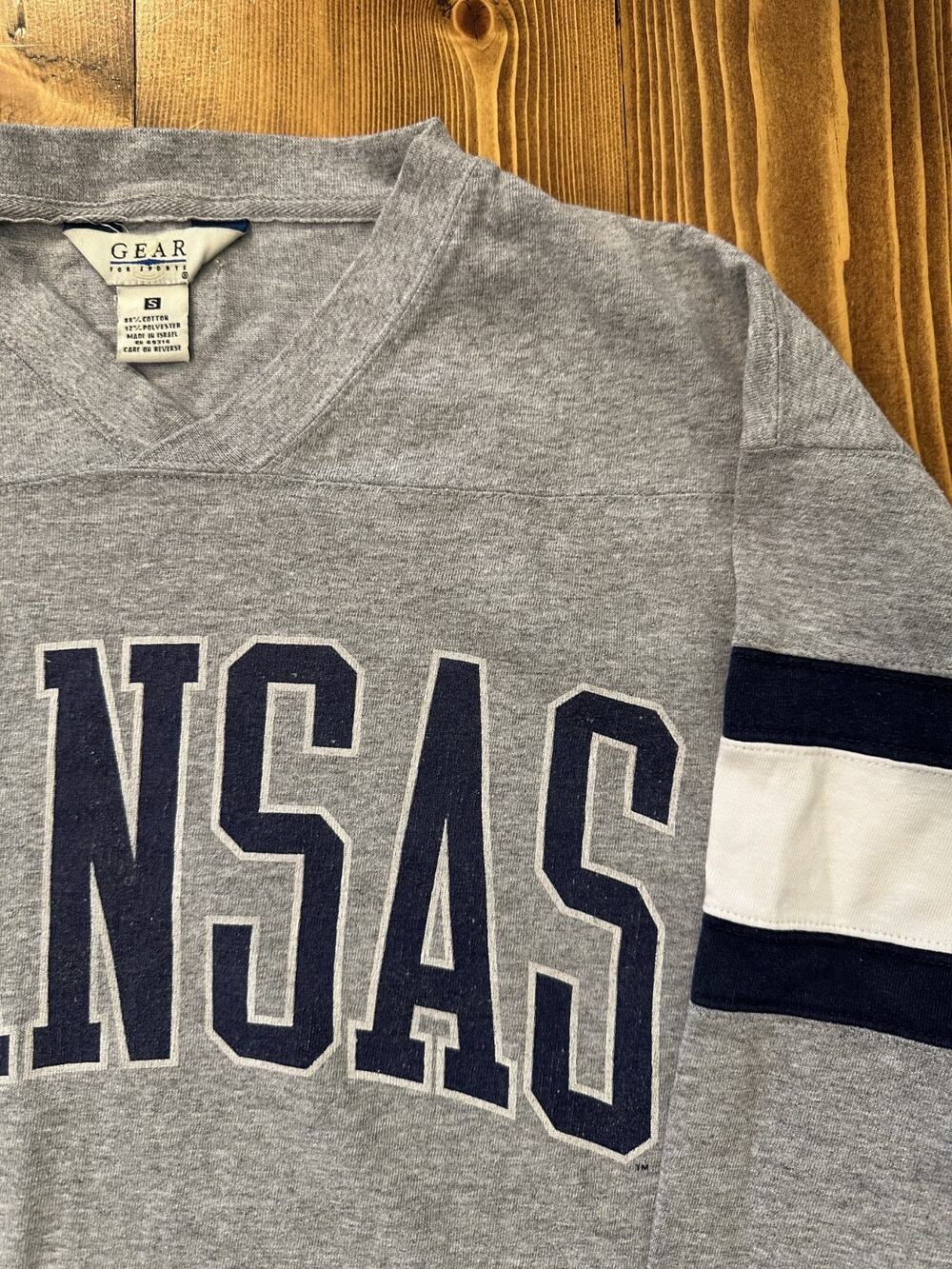 Vintage Gear For Sports T-Shirt Striped Kansas University Collegiate Large L/S